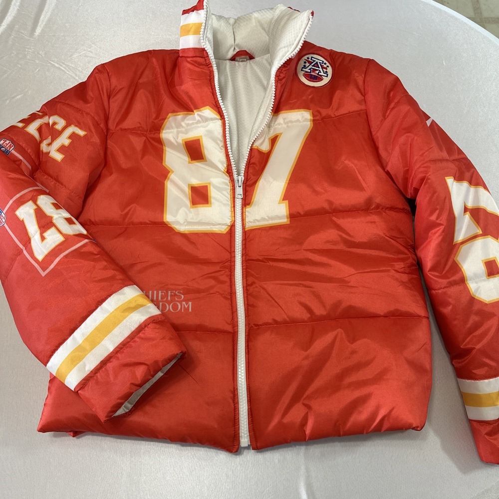 Travis Kelce 87 Red Puffer Jacket Chiefs Game Day Style Coat Unisex 2XL Unbrande